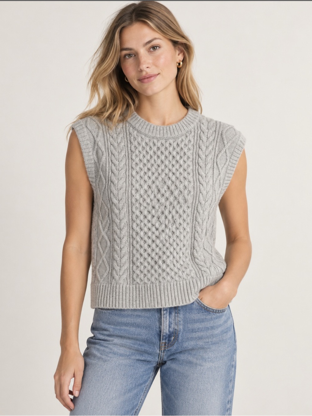 J. Crew Light Gray Lambs Wool Knit Sleeveless Sweater Size-Small Classic Preppy